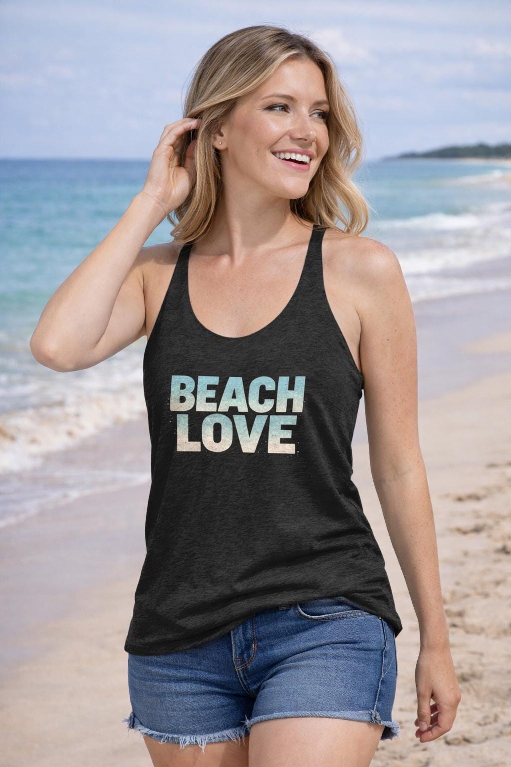Beach Love Racerback Tank Top, Summer Workout Shirt for Women, Lightweight, Florida Coastal Vibes