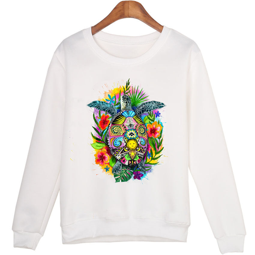 New High-Quality Fashion Turtle Print Long-Sleeved Sweatshirt Cute Turtle Print Sweatshirt