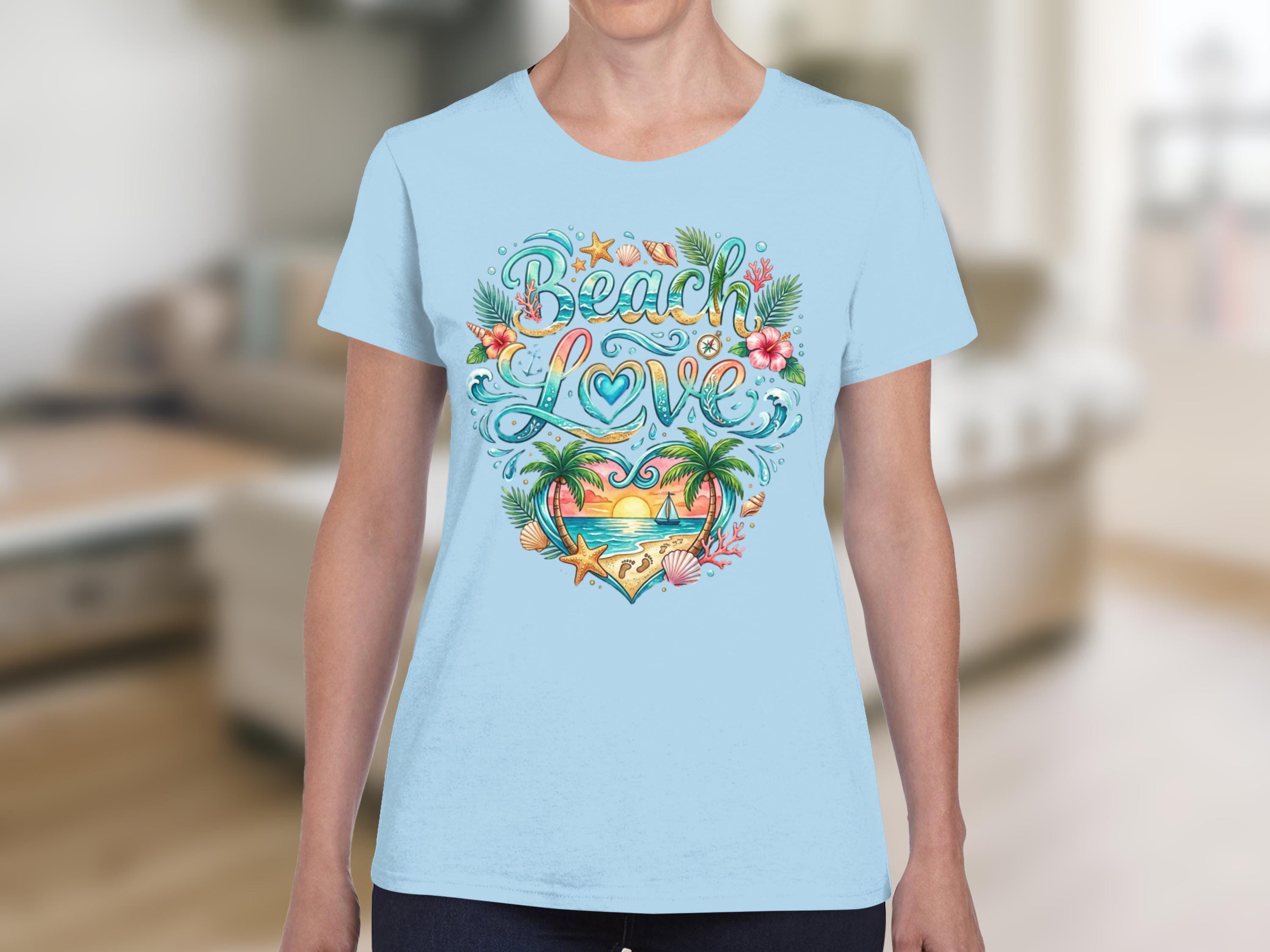 Beach Love T-Shirt, Watercolor Tropical Sunset Palm Tree Tee