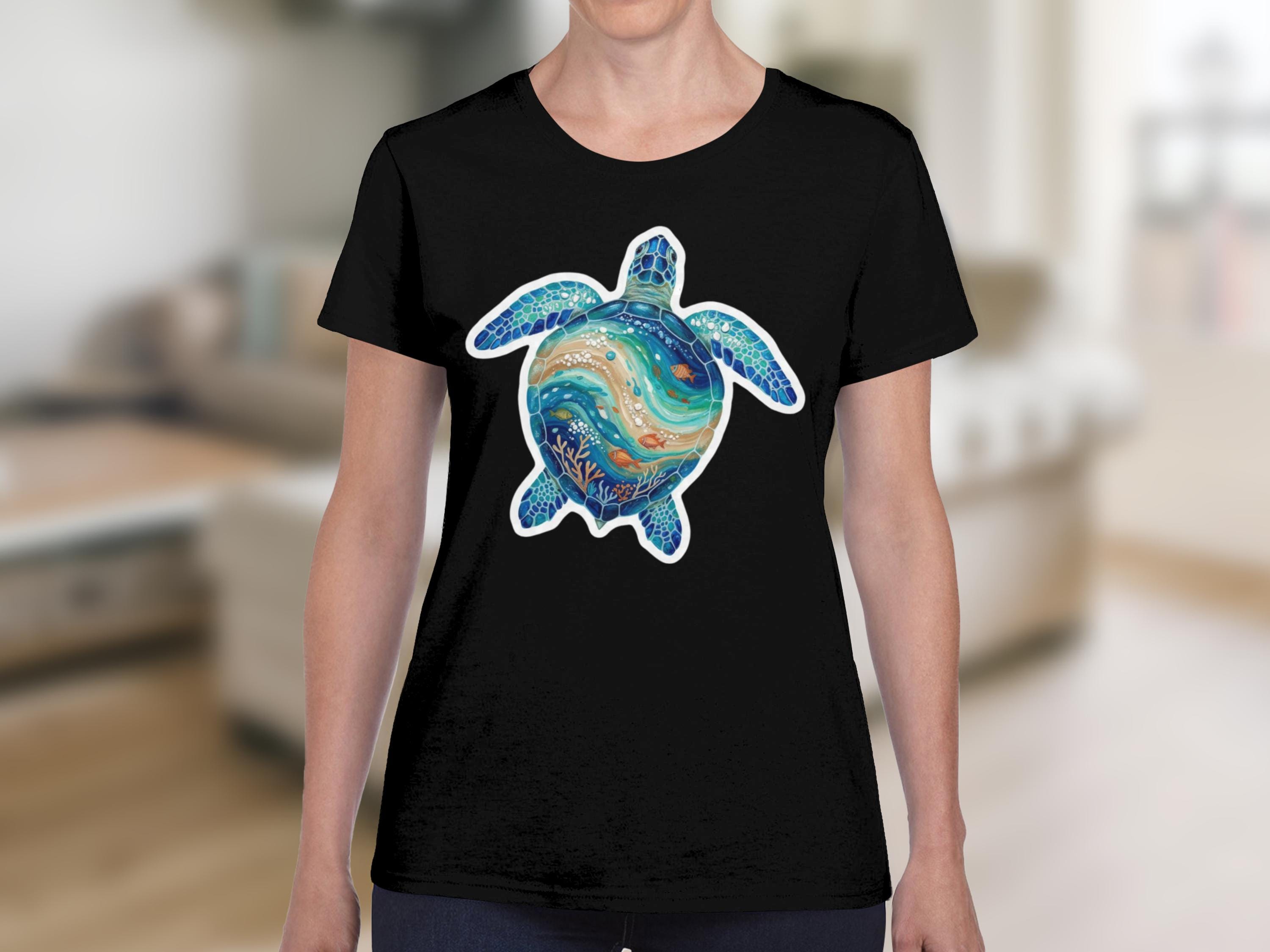 Artistic Sea Turtle T-Shirt, Watercolor Marine Life Coastal Tee