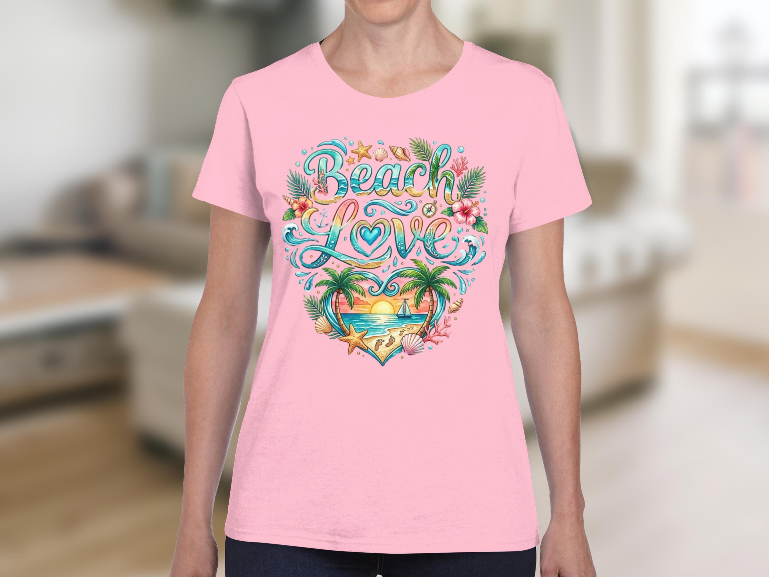 Beach Love T-Shirt, Watercolor Tropical Sunset Palm Tree Tee