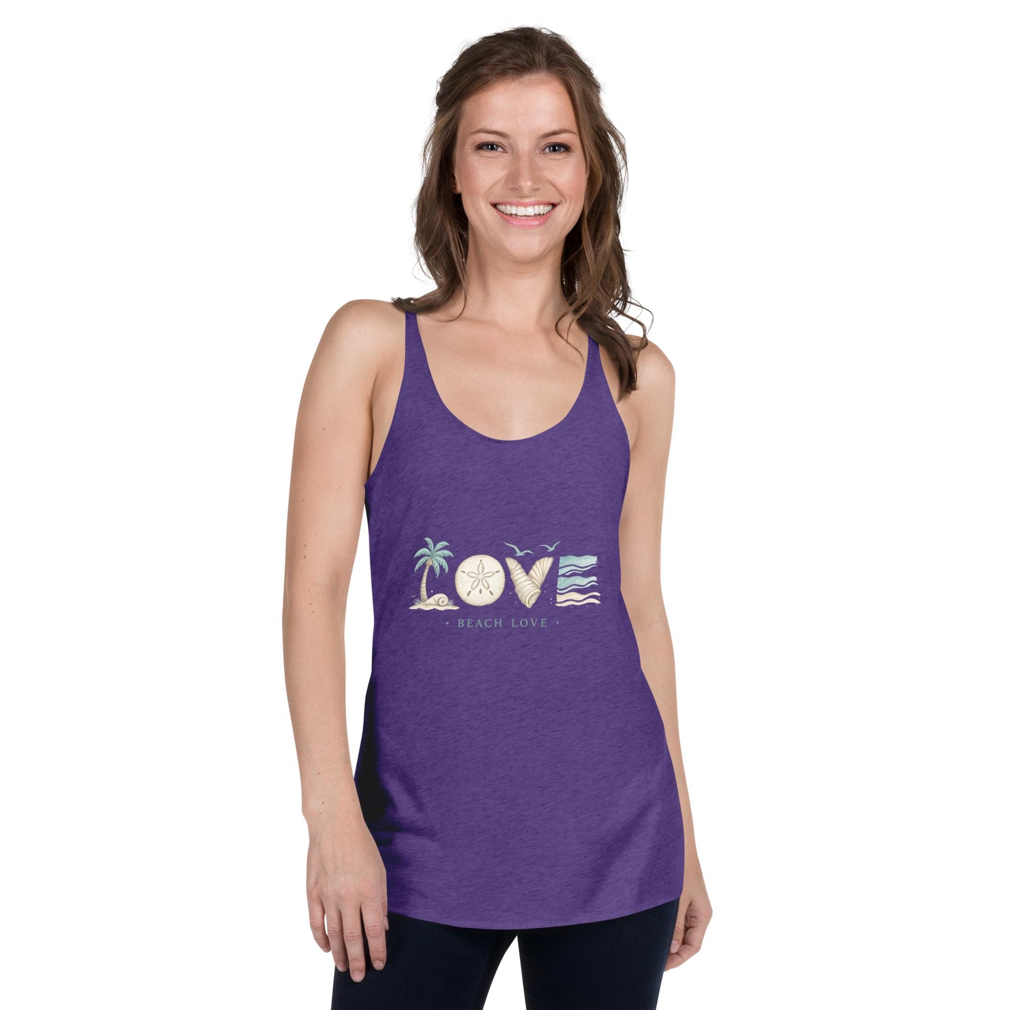 Beach Love Racerback Tank, Palm Tree Graphic Shirt, Summer Beachwear,  Casual Coastal Style