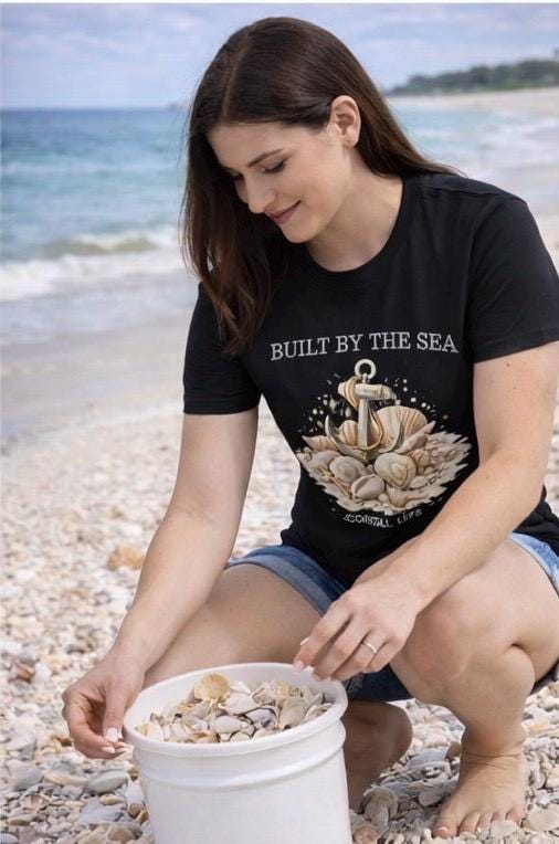 Anchor, Seashell Cotton T-shirt, Built by the Sea
