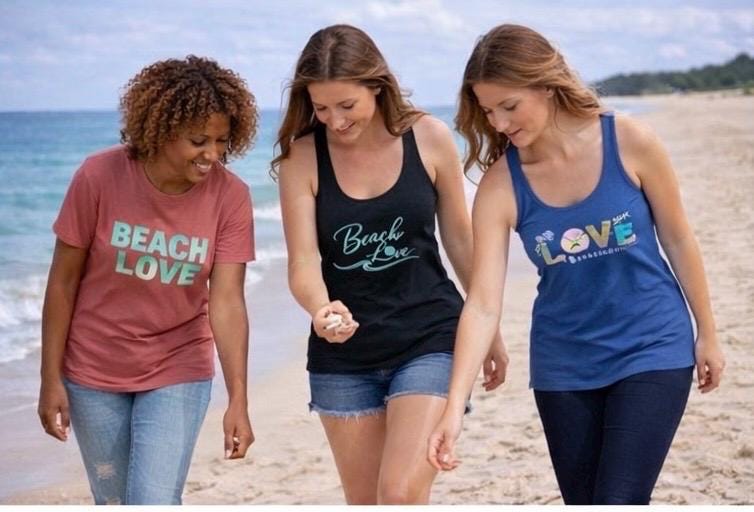 Beach Love Racerback Tank, Palm Tree Graphic Shirt, Summer Beachwear,  Casual Coastal Style