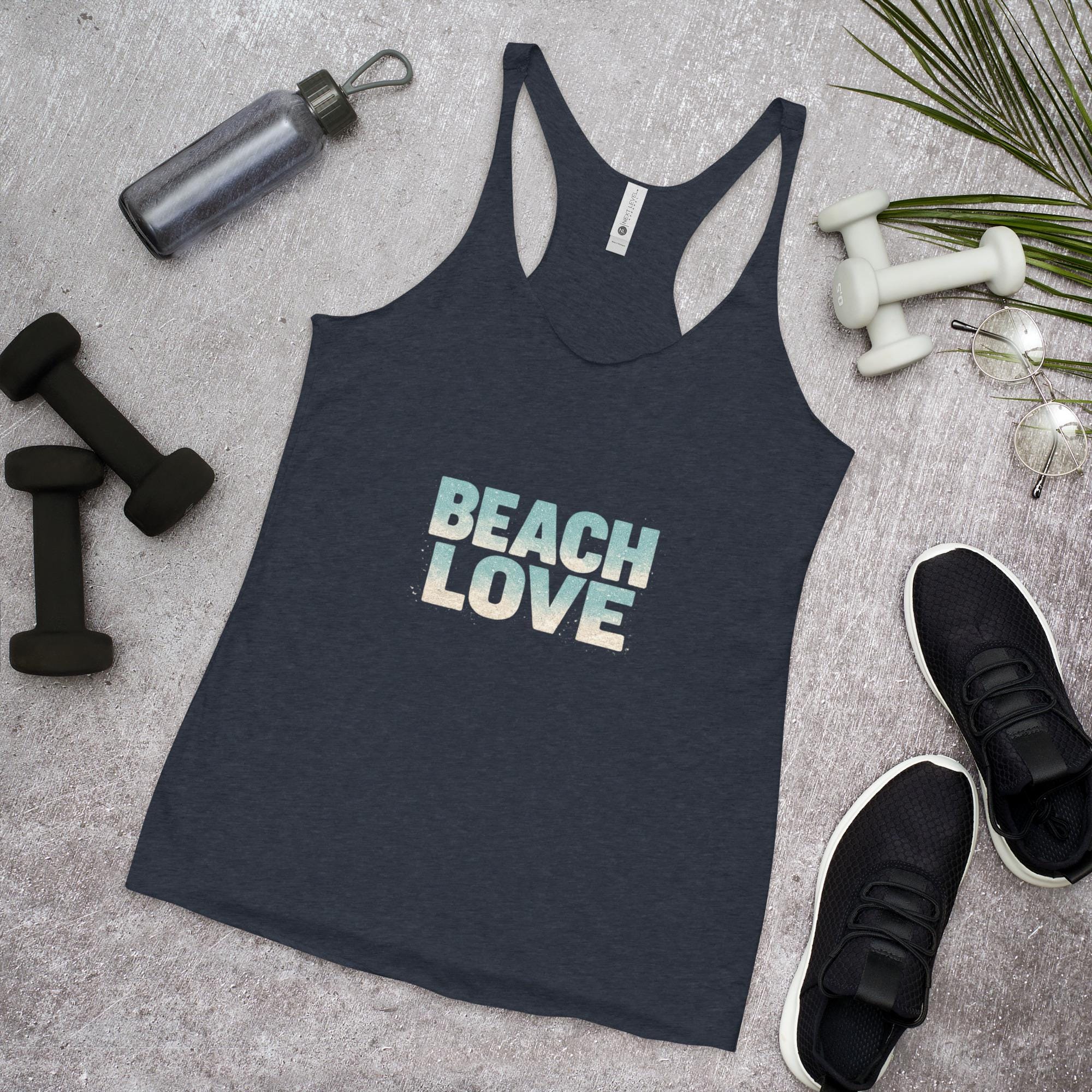 Beach Love Racerback Tank Top, Summer Workout Shirt for Women, Lightweight, Florida Coastal Vibes