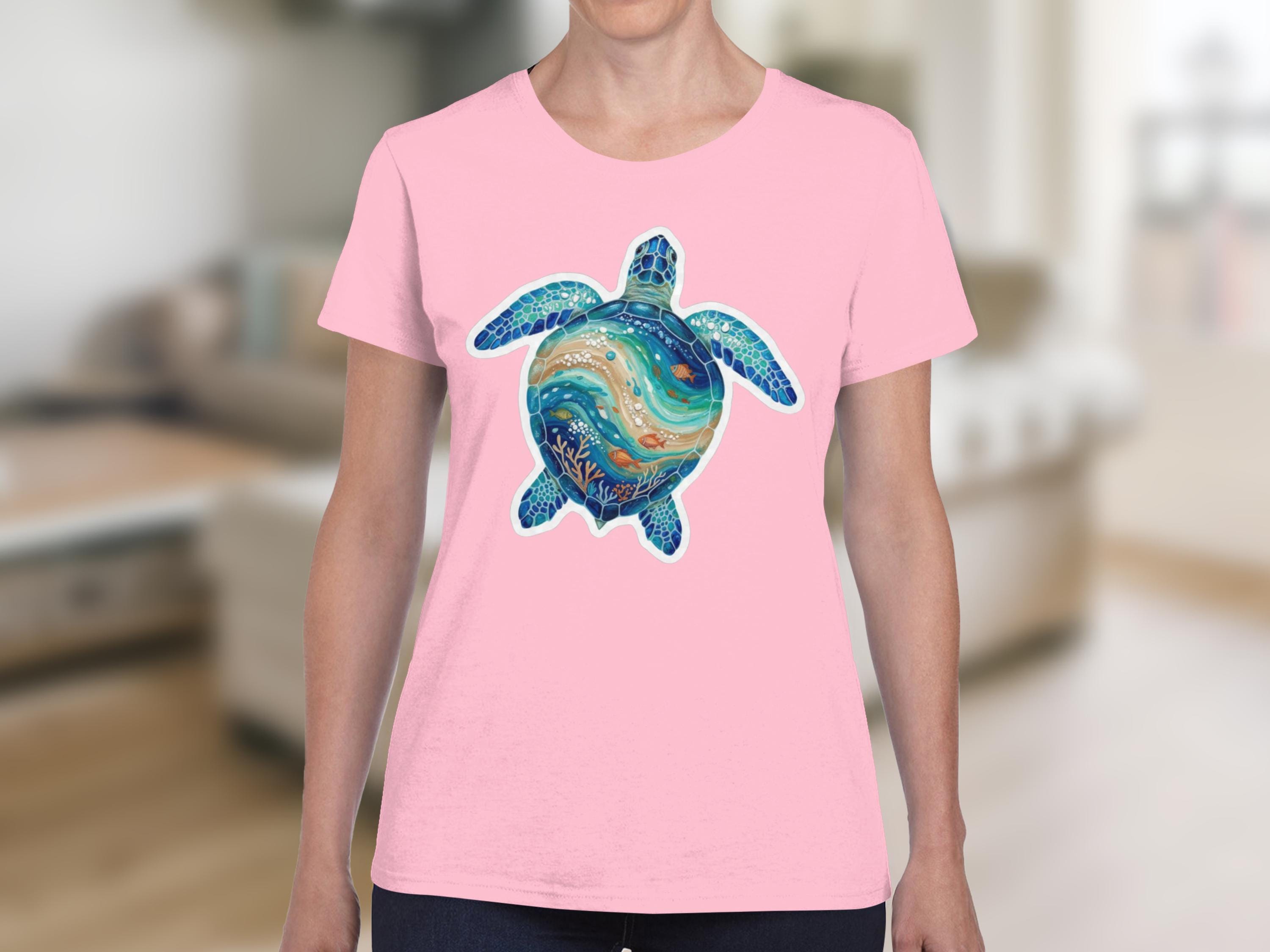 Artistic Sea Turtle T-Shirt, Watercolor Marine Life Coastal Tee